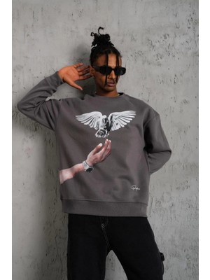 İlk El Grup Ieg™ Güvercin Baskılı Sweatshirt - Gri