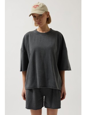 Dogutrend Oversize Lazer Kesim Bisiklet Yaka T-Shirt