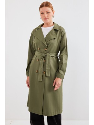 Dogutrend 5853 Kruvaze Yaka Trençkot - Haki