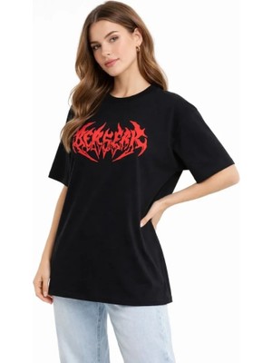 Dogutrend Baskılı T-Shirt Yazlık Kısa Kol Bisiklet Yaka Rahat Kalıp Tişört - Siyah