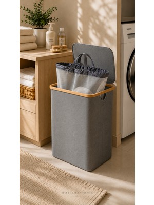 Mottogo Katlanabilir Modern Çamaşır Sepeti – 70 Litre, Suya Dayanıklı Kumaş, Çıkarılabilir Çamaşır Torbası - 44 x 33 x 60 cm