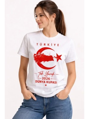 Dogutrend Türkiye Ay Yıldız 2026 Dünya Kupasi Taraftar Forma T-Shirt - Beyaz