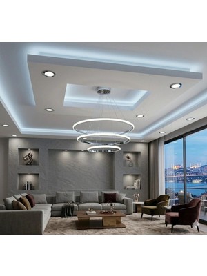 Lzy Avize Store 3’lü Çember Modern Krom Avize – Salon & Yemek Masası Sarkıt Aydınlatma