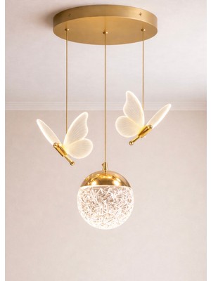 Burenze Jolin Avize Gold Sarı Power LED Sarkıt Salon Avize Gün Işığı Işık Kelebek ve Küre