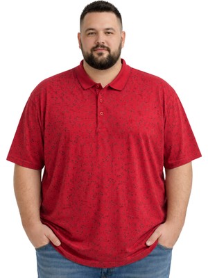 Battal Moda Battalmoda Erkek Büyük Beden Kırmızı Polo Yaka Kısa Kollu Leaf Tişört 3xl-4xl-5xl-6xl