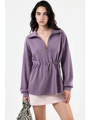 Hiccup Kadınlar Busem Beli Ayarlanabilir Fermuarlı Yaka Sweatshirt Leylak Moru