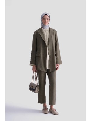 Armine Jakarlı Lyocell Blazer Takım Haki