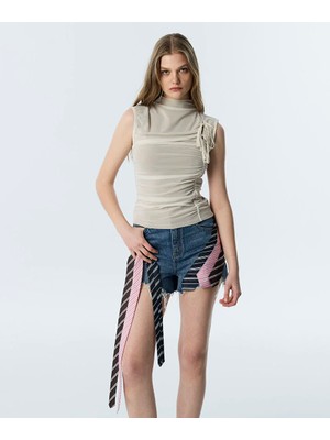 Twist Asimetrik Bağlamalı Tül Tişört TS1260070122082