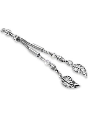 Tesbihane Metal Püskül - Foxtail Zincirli - Çift Kamçılı - Yaprak Tasarım