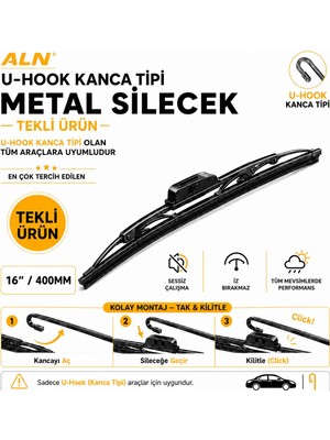 ALN Metal Silecek & U-Hook Kanca Tipi Tüm Araçlarla Uyumlu - 16 (400MM)