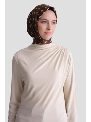Armine Degaje Yaka Örme Rayon Bluz Bej