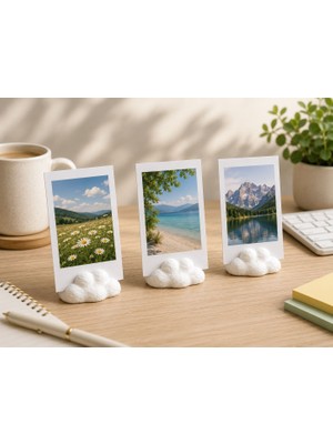 Bulut Temalı Fotoğraf Tutucu 3’lüset | Dekoratif Polaroid Stand & Masa Süsü