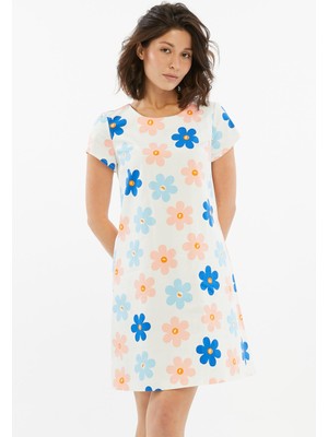 Select Moda Kadın Çiçek Baskılı Kısa Kollu Mini Elbise