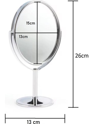 Oval Masaüstü Ayaklı 360° Dönebilen, Işyeri, Seyahat Için Mini Krom Ayna 15X25CM