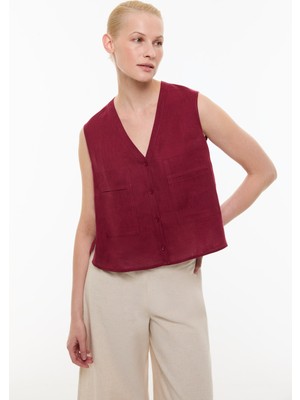ROMAN Çift Cepli Keten Gömlek Bordo YY013506_008