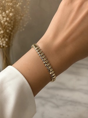 Girift Vintage Brave Gold Taşlı Çelik Bileklik Bilezik