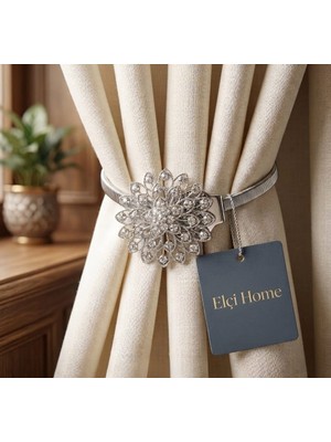 Mıknatıslı Çiçek Perde Tokası - Gri Çiçek Perde Tokası Yaylı 1 Adet - Elçi Home