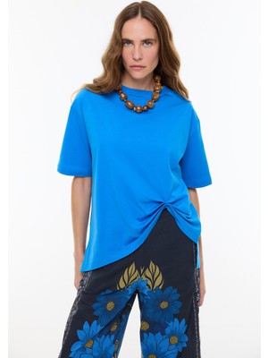 ROMAN Sırt Baskılı Asimetrik T-Shirt Turkuaz YY023840_029