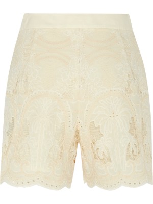ROMAN Embrode Detaylı Yüksek Bel Şort Ekru YY012605_049