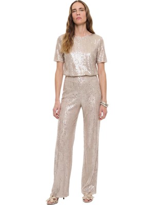 ROMAN Payetli Düz Paça Pantolon Bej YY012075_024