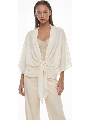 ROMAN Şal Yakalı Yarasa Kol Kimono Ekru YY013901_049