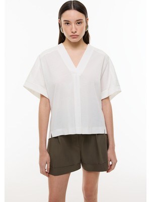 ROMAN V Yaka Düşük Omuz T-Shirt Ekru YY023810_049