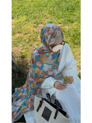 Qalortex Scarf Pamuklu Garden Desen Şal-Orange