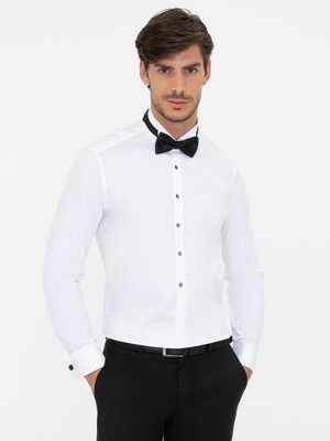 Cacharel Erkek Beyaz Slim Fit Smokin Gömlek 50235531-VR013
