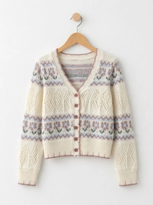 Retrobird Rosalie Fit Triko Hırka – Vintage Çiçek Desenli Kadın Pastel Renkli