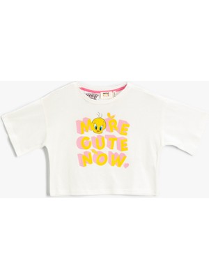 Koton Tweety Baskılı Crop Tişört Lisanslı Kısa Kollu Pamuklu