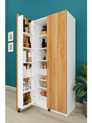 Asra Trend Lüks 2 Kapılı Çok Amaçlı Kiler Dolabı %100 MDF Erzak Organizer Mutfak Dolabı MK05