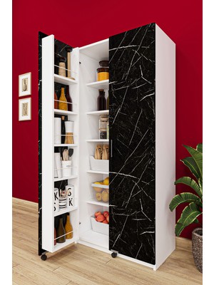 Asra Trend Lüks 2 Kapılı Çok Amaçlı Kiler Dolabı %100 MDF Erzak Organizer Mutfak Dolabı MK04