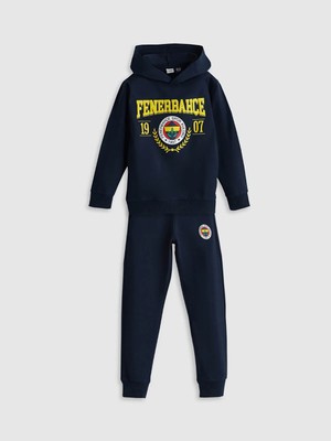 LC Waikiki Lcw Kids Lacivert Kapüşonlu Fenerbahçe Baskılı Erkek Çocuk Eşofman Takım
