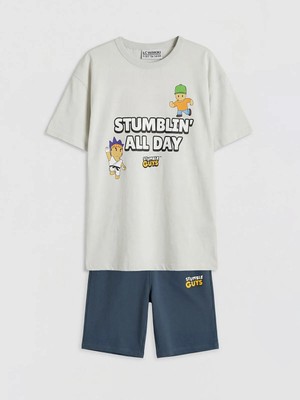 LC Waikiki Lcw Kids Bej Stumble Guys Baskılı Erkek Çocuk Tişört ve Şort