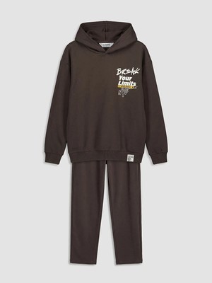 LC Waikiki Lcw Kids Kahverengi Baskılı Erkek Çocuk Eşofman Takım