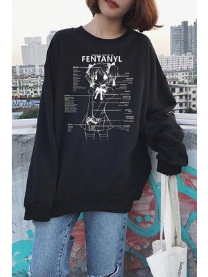 Köstebek Siyah Harmful Effect Gotik Y2K Ince Kumaş Unisex Sweatshirt