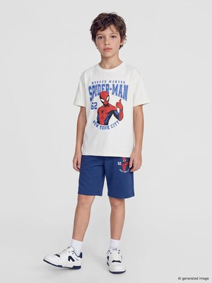 LC Waikiki Lcw Kids Bej Spider-Man Baskılı Erkek Çocuk Şortlu Takım