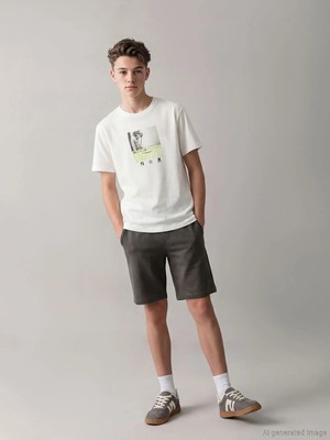 LC Waikiki Lcw Kids Beyaz Baskılı Erkek Çocuk Tişört ve Şort