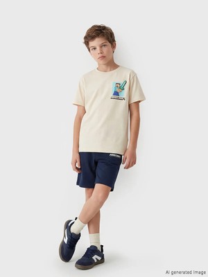 LC Waikiki Lcw Kids Bej Minecraft Baskılı Erkek Çocuk Tişört ve Şort