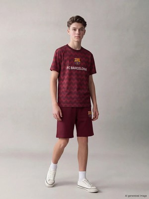 LC Waikiki Lcw Kids Bordo Barcelona Baskılı Erkek Çocuk Şortlu Takım
