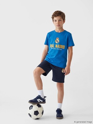 LC Waikiki Lcw Kids Mavi Real Madrid Baskılı Erkek Çocuk Tişört ve Şort
