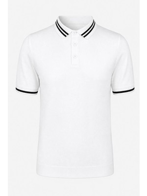 Trender Düğmeli Beyaz Siyah Erkek Polo Yaka T-Shirt 17351