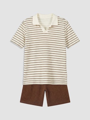 LC Waikiki Lcw Kids Kahverengi Çizgili Erkek Çocuk Şortlu Takım