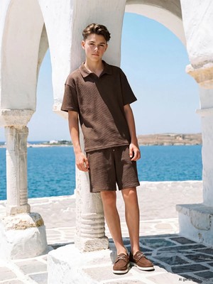 LC Waikiki Lcw Kids Kahverengi Polo Yaka Erkek Çocuk Tişört ve Şort
