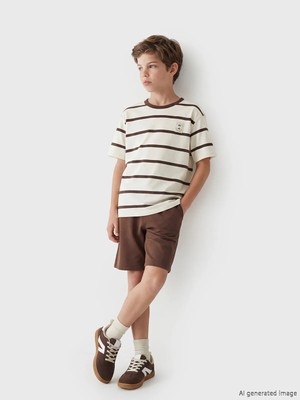 LC Waikiki Lcw Kids Kahverengi Çizgili Erkek Çocuk Tişört ve Şort