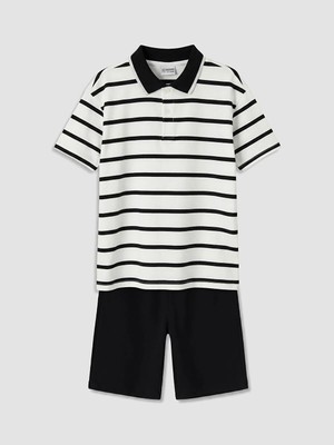 LC Waikiki Lcw Kids Siyah Çizgili Erkek Çocuk Şortlu Takım