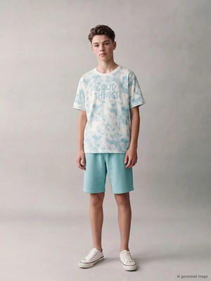 LC Waikiki Lcw Kids Turkuaz Batik Desenli Erkek Çocuk Şortlu Takım