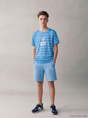 LC Waikiki Lcw Kids Mavi Manchester City Baskılı Erkek Çocuk Şortlu Takım