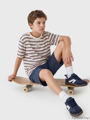 LC Waikiki Lcw Kids Turuncu Çizgili Erkek Çocuk Tişört ve Şort