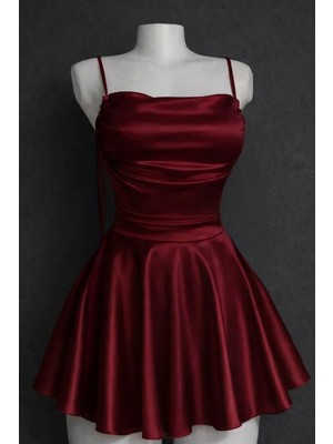 Köstebek Bordo Saten Drape Detaylı Ip Askılı Elbise